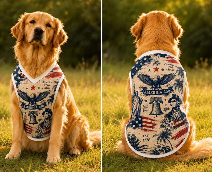 America 250 Dog Shirt, Patriotic Pet Vest, USA Independence Day Dog Apparel, Fourth of July Dog Clothes, American Flag Pet Tank Top