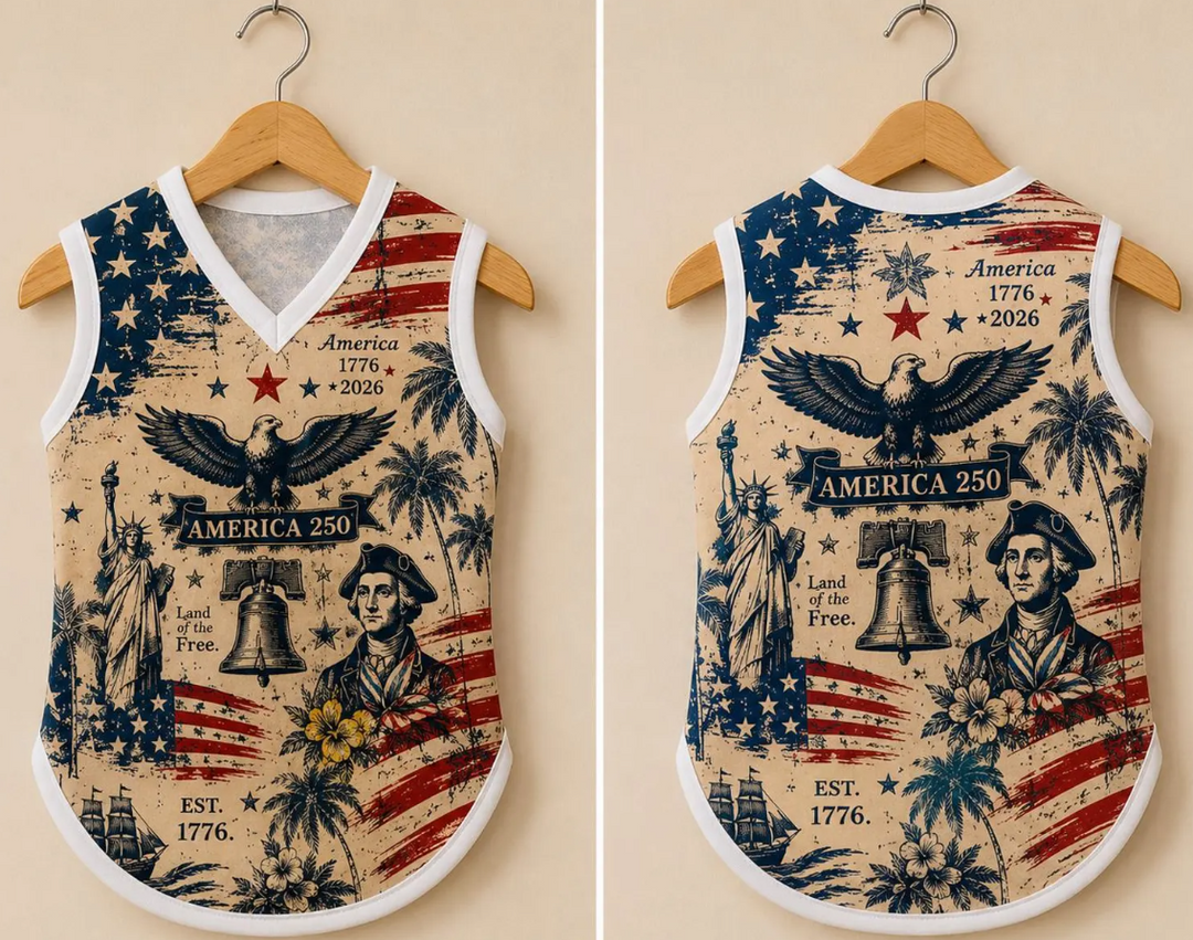 America 250 Dog Shirt, Patriotic Pet Vest, USA Independence Day Dog Apparel, Fourth of July Dog Clothes, American Flag Pet Tank Top