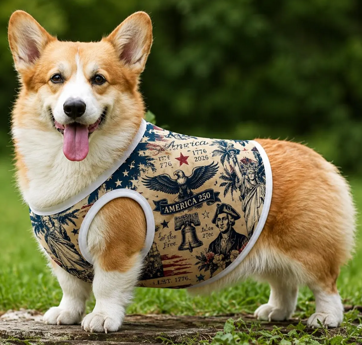 America 250 Dog Shirt, Patriotic Pet Vest, USA Independence Day Dog Apparel, Fourth of July Dog Clothes, American Flag Pet Tank Top