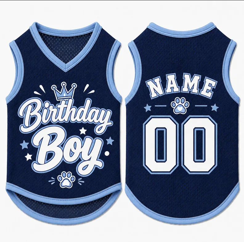 Birthday Boy Dog Shirt, Personalized Pet Jersey, Custom Name Number Dog Cat Clothes, Adorable Pet Birthday Outfit, Cute Dog Cat Jersey Shirt