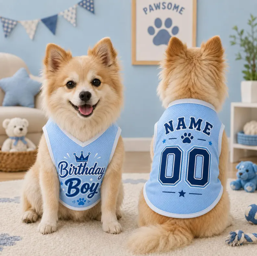 Birthday Boy Dog Shirt, Personalized Pet Jersey, Custom Name Number Dog Cat Clothes, Adorable Pet Birthday Outfit, Cute Dog Cat Jersey Shirt