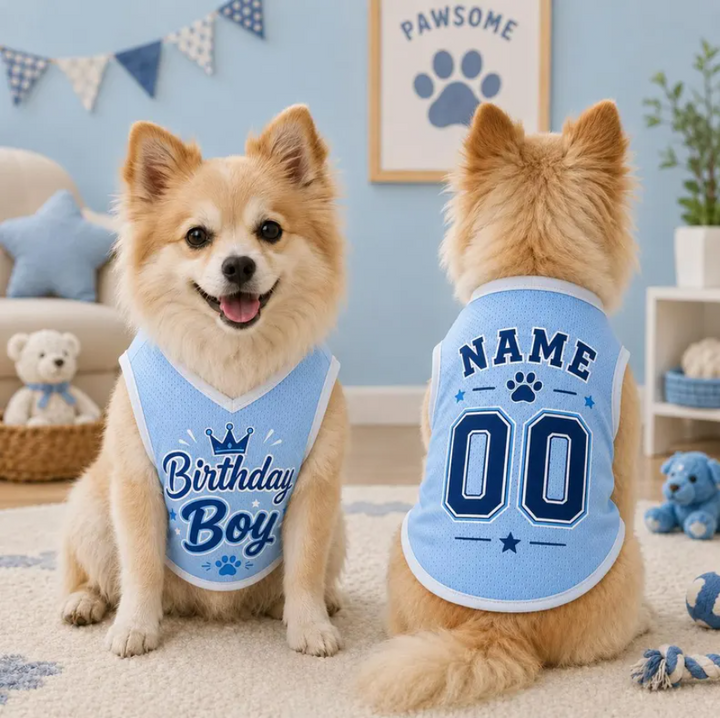 Birthday Boy Dog Shirt, Personalized Pet Jersey, Custom Name Number Dog Cat Clothes, Adorable Pet Birthday Outfit, Cute Dog Cat Jersey Shirt