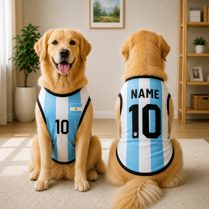 Personalized Argentina Pet Soccer Jersey, Soccer Outfit for Dogs Cats, Argentina Football Shirt Name Number, Cute Puppy Sportswear