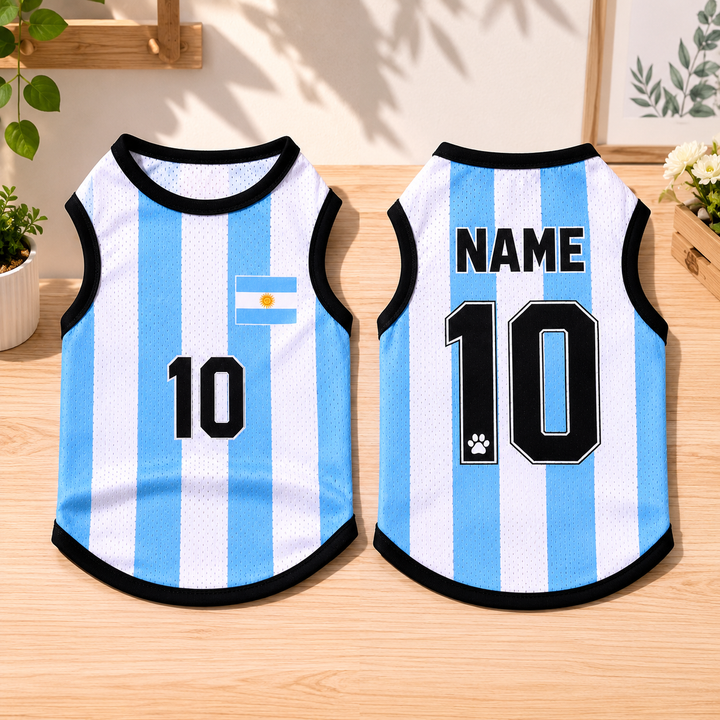 Personalized Argentina Pet Soccer Jersey, Soccer Outfit for Dogs Cats, Argentina Football Shirt Name Number, Cute Puppy Sportswear