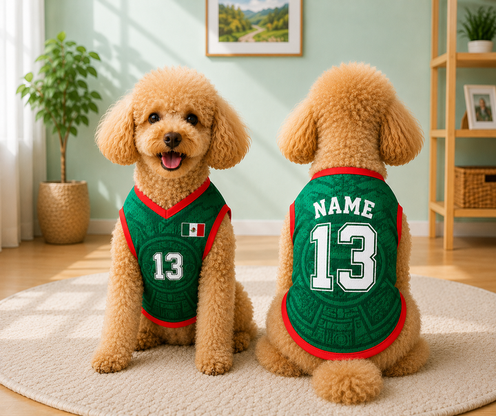 Pet Soccer Mexico Jersey, Team Dog Shirt, Game Day Outfit for Dogs, Football Cat Clothes, Custom Name Number Puppy Football Jersey