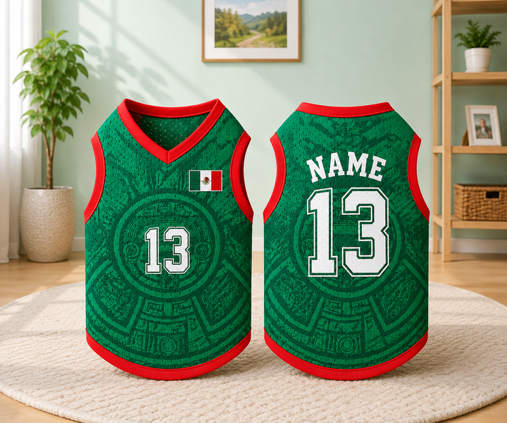 Pet Soccer Mexico Jersey, Team Dog Shirt, Game Day Outfit for Dogs, Football Cat Clothes, Custom Name Number Puppy Football Jersey