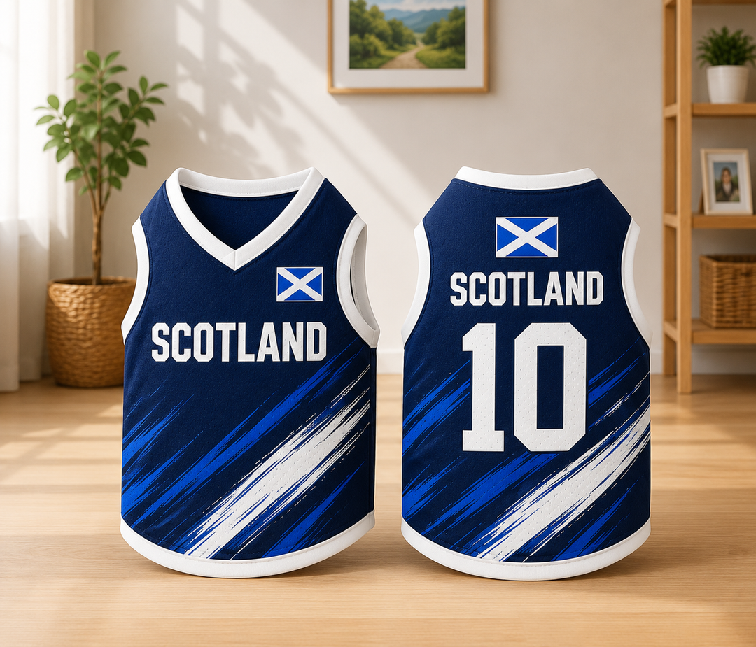 Personalized Scotland Pet Soccer Jersey, Soccer Outfit for Dogs Cats, Scotland Football Shirt Name Number, Cute Puppy Sportswear