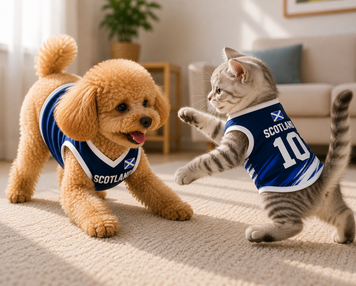 Personalized Scotland Pet Soccer Jersey, Soccer Outfit for Dogs Cats, Scotland Football Shirt Name Number, Cute Puppy Sportswear