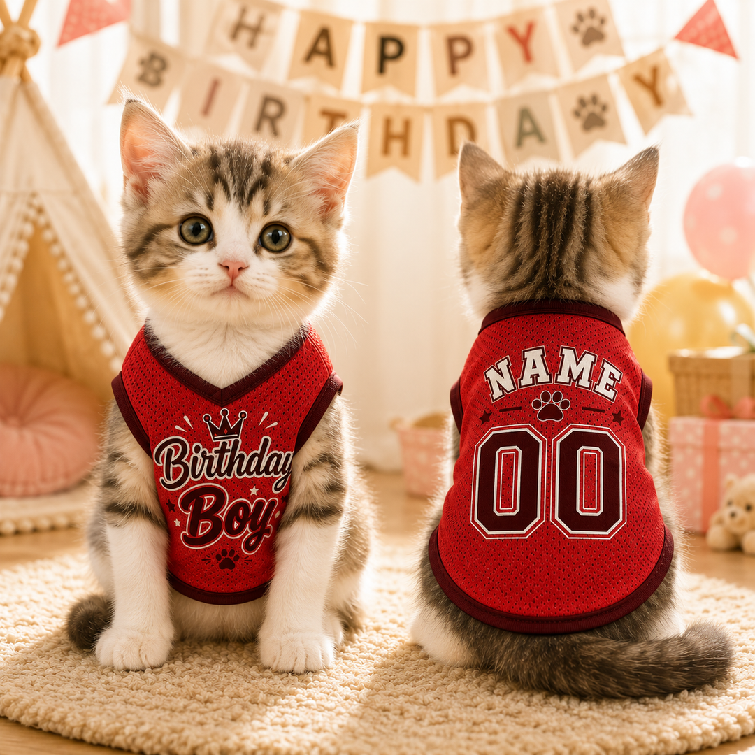 Birthday Boy Dog Shirt, Personalized Pet Jersey, Custom Name Number Dog Cat Clothes, Adorable Pet Birthday Outfit, Cute Dog Cat Jersey Shirt