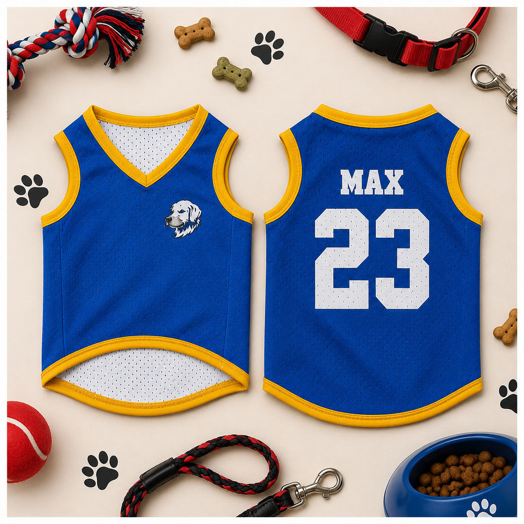 Custom Dog Jersey Shirt – Personalized Pet Sports Vest with Name & Number | Cute Red Mesh Puppy Outfit Gift
