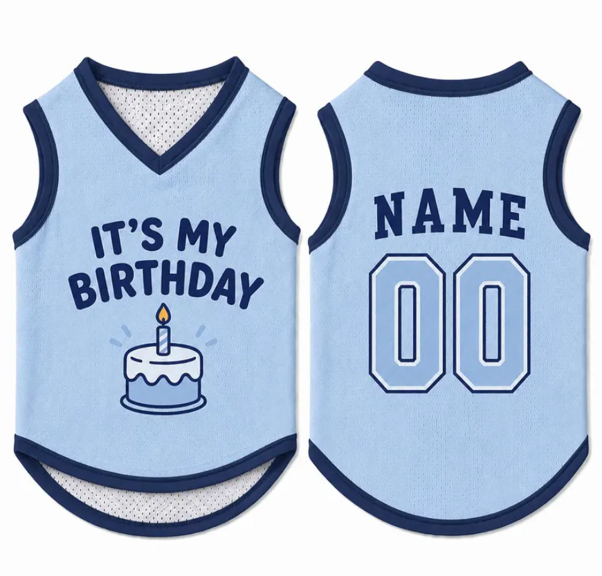 Custom Dog Birthday Jersey, Personalized Pet Birthday Shirt, It's My Birthday Dog Outfit, Name Number Pet Clothing, Birthday Pet Shirt