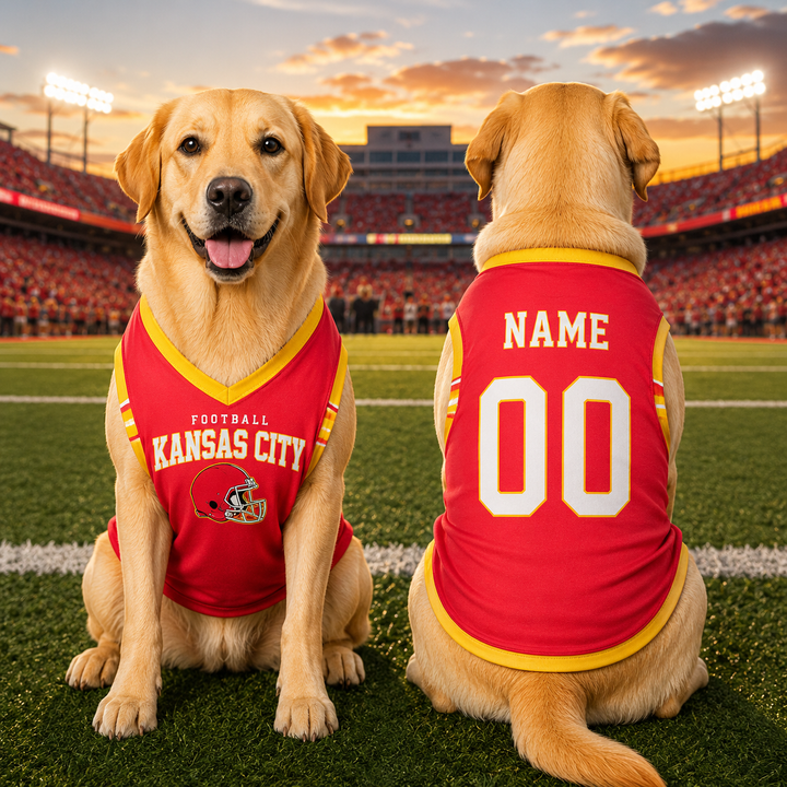 Custom Dog Football Jersey Personalized Pet Sports Shirt with Name & Number, Sleeveless V Neck Dog Jersey, Puppy Game Day Apparel