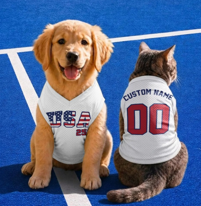 Custom Dog Jersey, Personalized American Flag Shirt For Pet, 4th of July Shirt, USA Pet Jersey, Personalized Pet Basketball Jersey,Dog Shirt