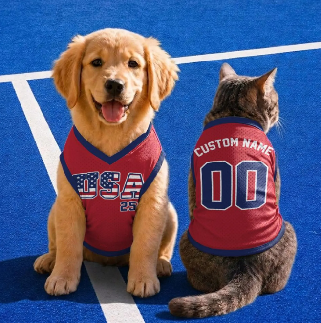 Custom Dog Jersey, Personalized American Flag Shirt For Pet, 4th of July Shirt, USA Pet Jersey, Personalized Pet Basketball Jersey,Dog Shirt
