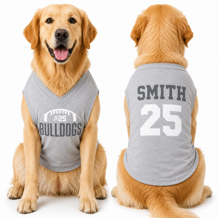 Custom Dog Jersey with Name and Number, Personalized Pet Football Shirt, Bulldogs Dog Jersey, Sports Dog Apparel, Game Day Outfit