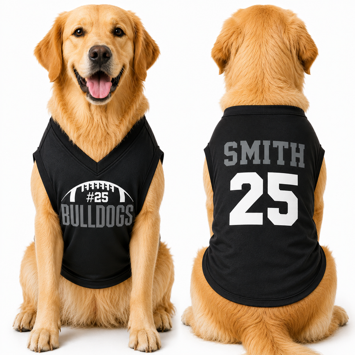 Custom Dog Jersey with Name and Number, Personalized Pet Football Shirt, Bulldogs Dog Jersey, Sports Dog Apparel, Game Day Outfit