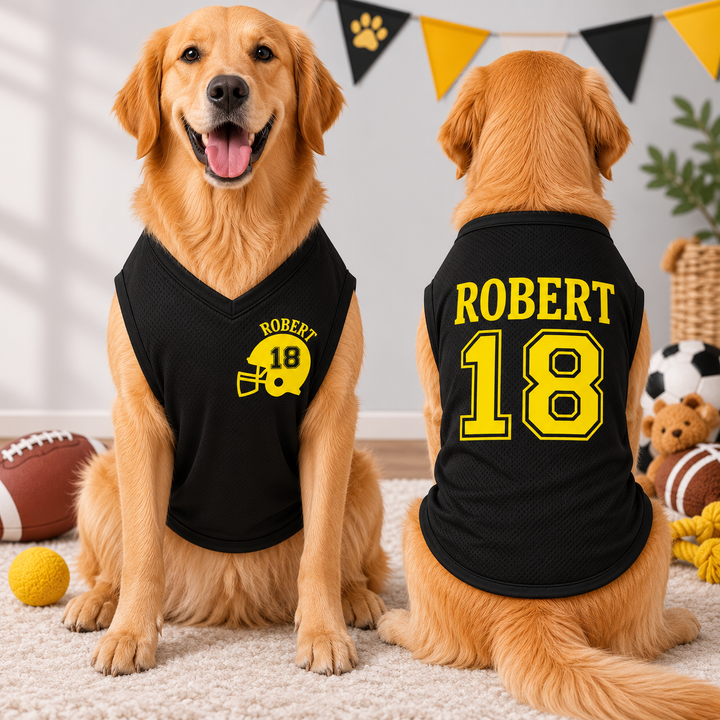 Custom Dog Jersey with Name and Number, Personalized Pet Football Shirt, Sports Dog Apparel, Game Day Puppy Outfit Gift