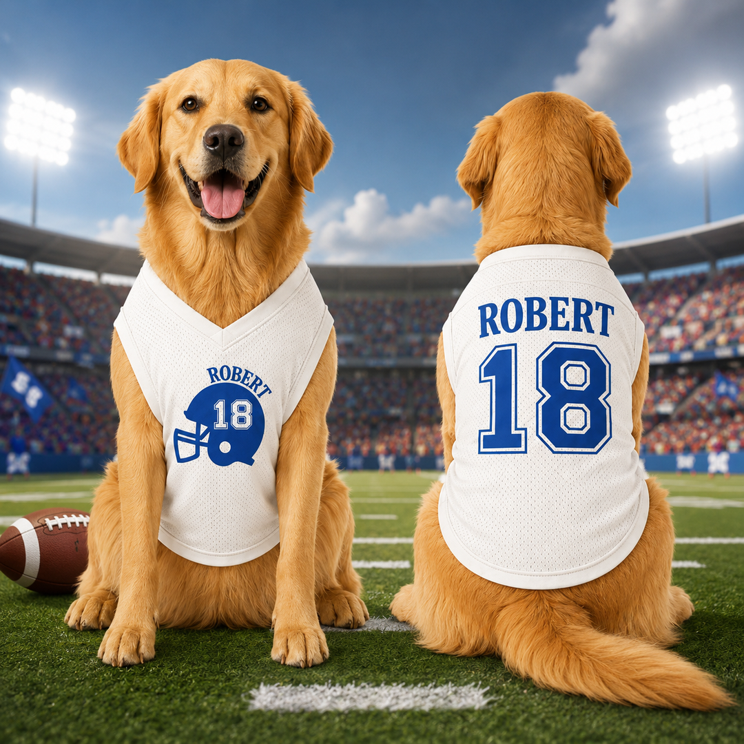 Custom Dog Jersey with Name and Number, Personalized Pet Football Shirt, Sports Dog Apparel, Game Day Puppy Outfit Gift