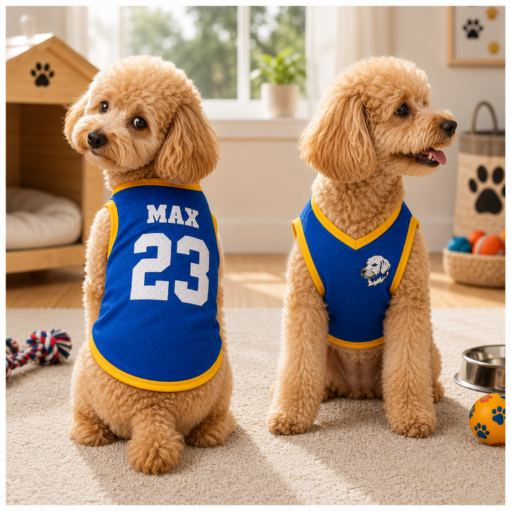 Custom Dog Jersey Shirt – Personalized Pet Sports Vest with Name & Number | Cute Red Mesh Puppy Outfit Gift