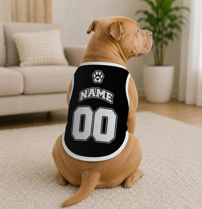 Custom Jersey for Dogs and Cats, Personalized Pet Shirt with Name and Number, Red Athletic Pet Outfit, Heat Press Football Dog Clothes