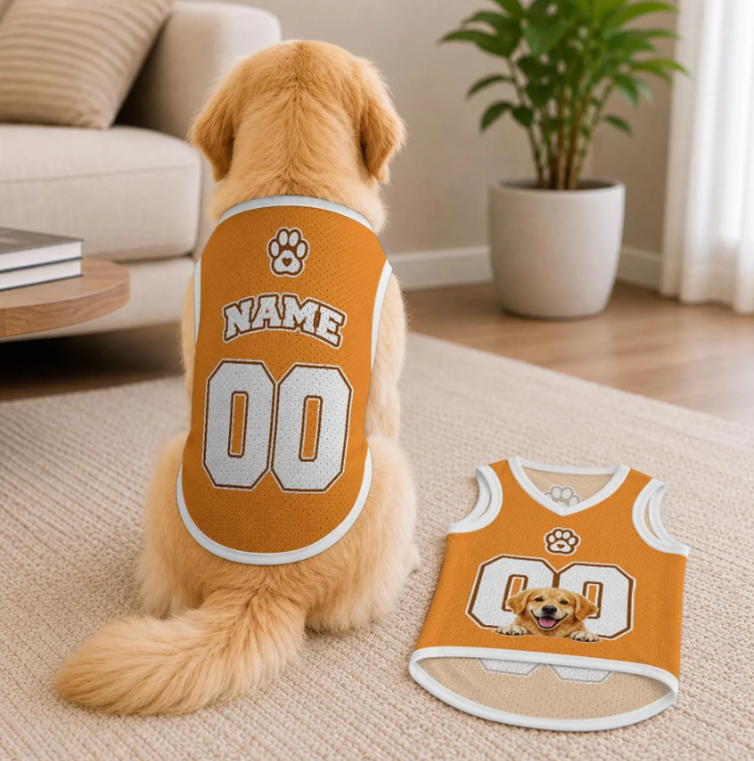 Custom Jersey for Dogs and Cats, Personalized Pet Shirt with Name and Number, Red Athletic Pet Outfit, Heat Press Football Dog Clothes