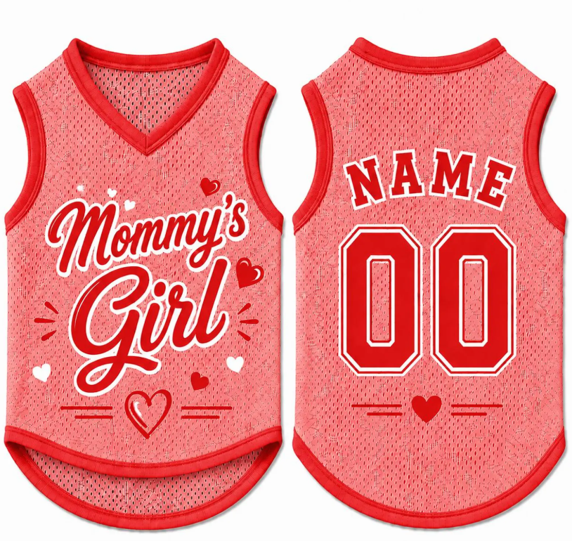 Custom Mommy’s Girl Dog Jersey, Personalized Pink Pet Shirt, Dog Mom Gift, Name Number Dog Outfit, Cute Pet Clothing, Pet Girl Clothing