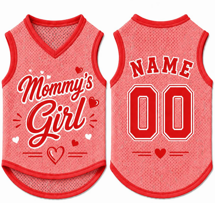 Custom Mommy’s Girl Dog Jersey, Personalized Pink Pet Shirt, Dog Mom Gift, Name Number Dog Outfit, Cute Pet Clothing, Pet Girl Clothing