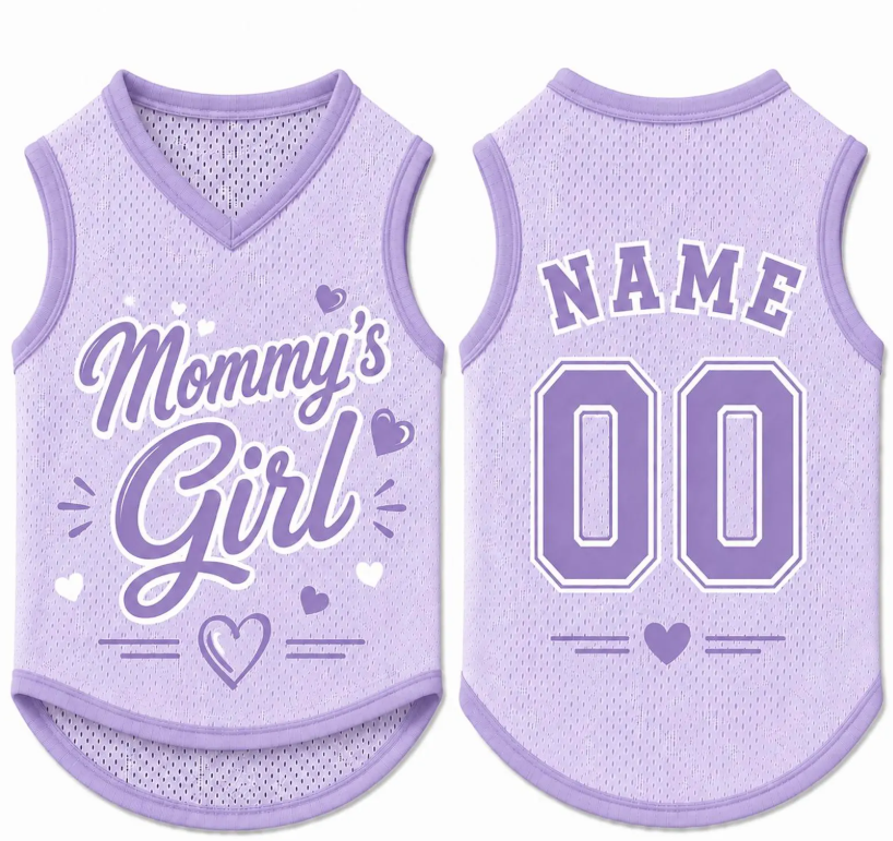 Custom Mommy’s Girl Dog Jersey, Personalized Pink Pet Shirt, Dog Mom Gift, Name Number Dog Outfit, Cute Pet Clothing, Pet Girl Clothing