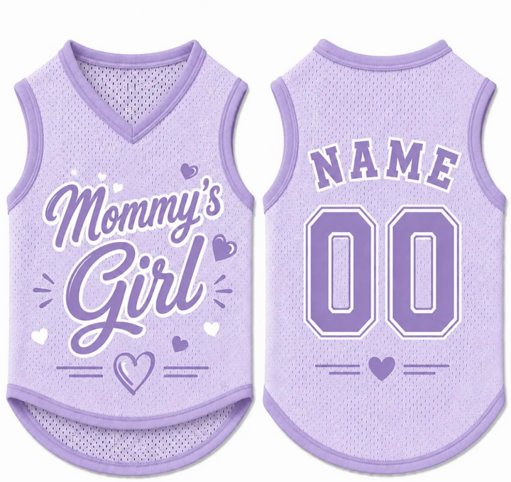Custom Mommy’s Girl Dog Jersey, Personalized Pink Pet Shirt, Dog Mom Gift, Name Number Dog Outfit, Cute Pet Clothing, Pet Girl Clothing