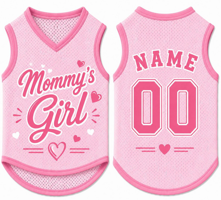 Custom Mommy’s Girl Dog Jersey, Personalized Pink Pet Shirt, Dog Mom Gift, Name Number Dog Outfit, Cute Pet Clothing, Pet Girl Clothing