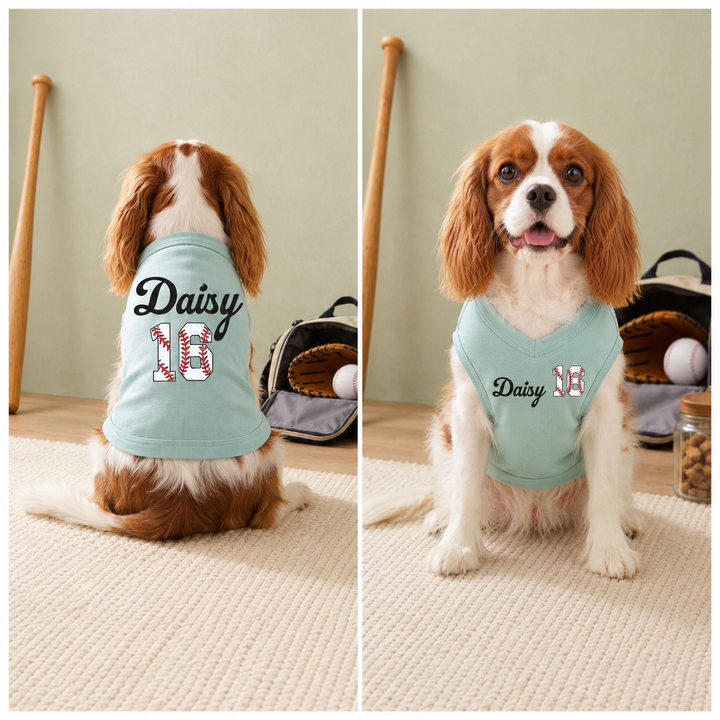 Custom Name and Number Dog Tank Top, Baseball Pet Personalized Shirt, Sporty Puppy Clothes, Birthday Gift for Dog Lovers