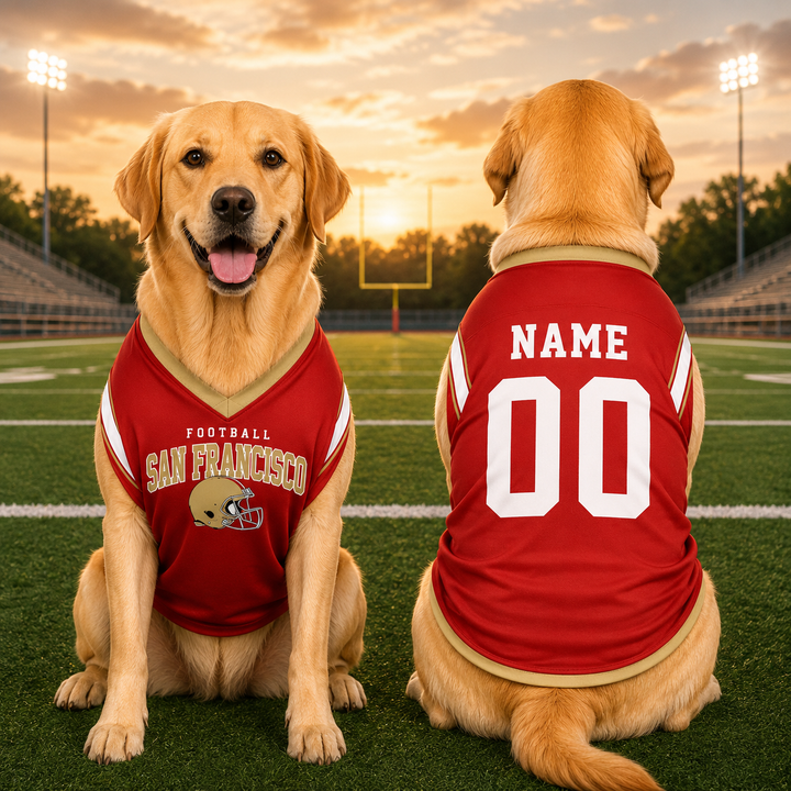 Custom Pet Football Shirt, Personalized Dog Sports Jersey, Name Number Puppy Apparel, Dog Lover Gift