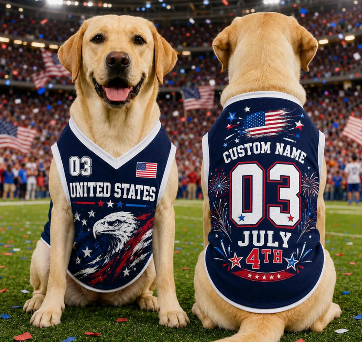 Patriotic Pet Jersey, Custom Dog Shirt, Personalized Puppy Outfit, 4th of July Eagle Apparel, USA Flag Pet Gift 2026, Dog Clothes For Pets