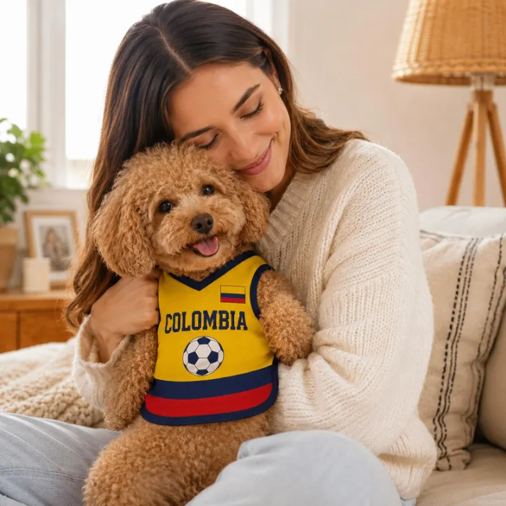 Personalized Colombia Pet Soccer Jersey, Soccer Outfit for Dogs Cats, Colombia Football Shirt Name Number, Cute Puppy Sportswear