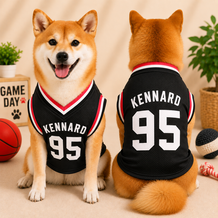 Personalized Dog Basketball Jersey with Name & Number, Custom Black Pet Sports Shirt, Game Day Dog Outfit, Custom Pet Apparel