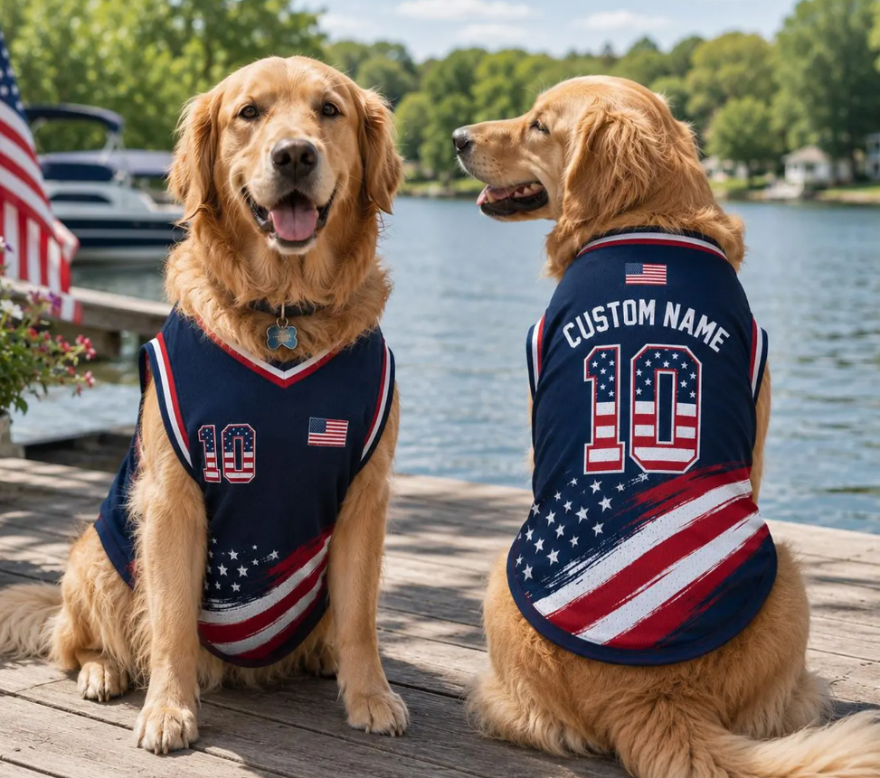 Personalized Dog Jersey, Custom Pet Shirt, Patriotic Outfit, Independence Day Gift