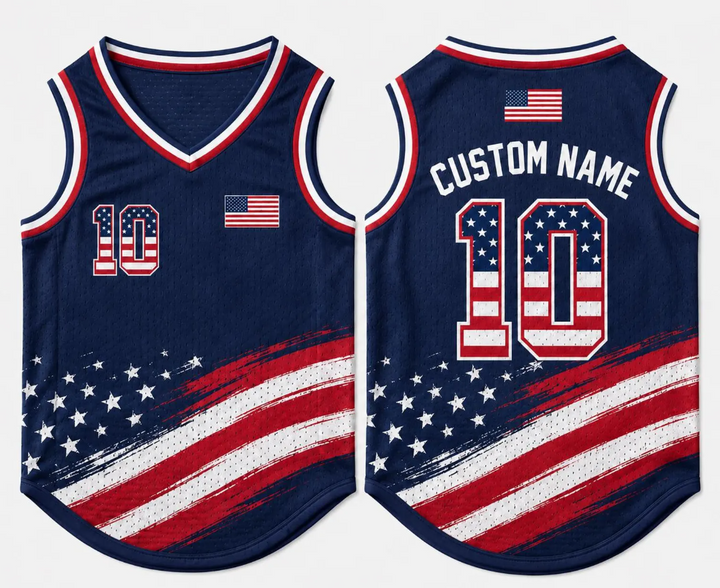 Personalized Dog Jersey, Custom Pet Shirt, Patriotic Outfit, Independence Day Gift
