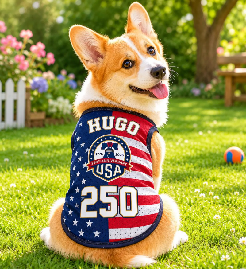 Personalized Dog Vest America 250 Anniversary Clothing Patriotic Stars Stripes Pet Apparel Custom Name Fourth of July Puppy Costume