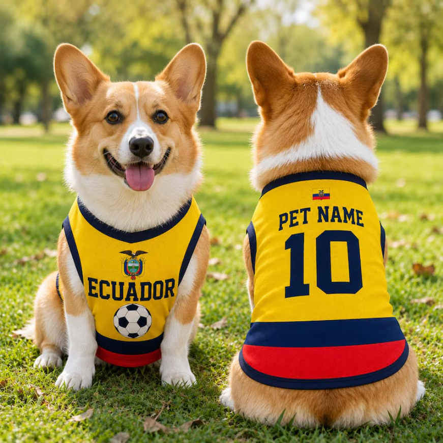 Personalized Ecuador Pet Soccer Jersey, Soccer Outfit for Dogs Cats, Ecuador Football Shirt, Cute Puppy Sportswear