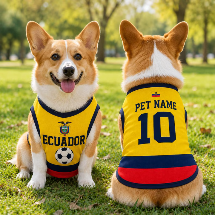 Personalized Ecuador Pet Soccer Jersey, Soccer Outfit for Dogs Cats, Ecuador Football Shirt, Cute Puppy Sportswear