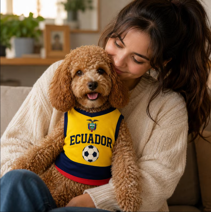 Personalized Ecuador Pet Soccer Jersey, Soccer Outfit for Dogs Cats, Ecuador Football Shirt, Cute Puppy Sportswear