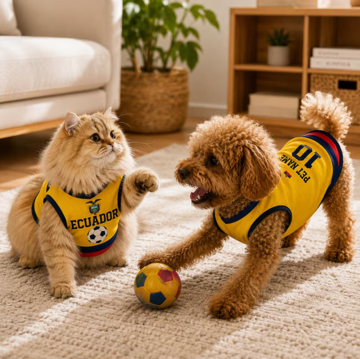 Personalized Ecuador Pet Soccer Jersey, Soccer Outfit for Dogs Cats, Ecuador Football Shirt, Cute Puppy Sportswear
