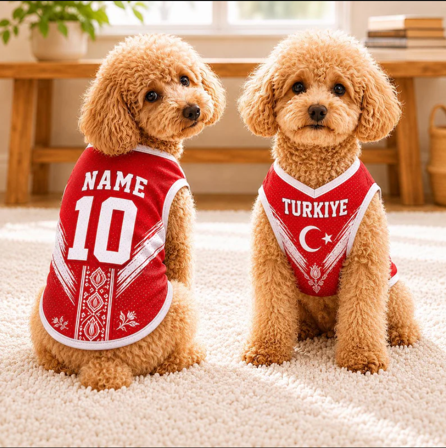 Personalized Turkiye Pet Soccer Jersey, Soccer Outfit for Dogs Cats, Turkiye Football Shirt, Cute Puppy Sportswear
