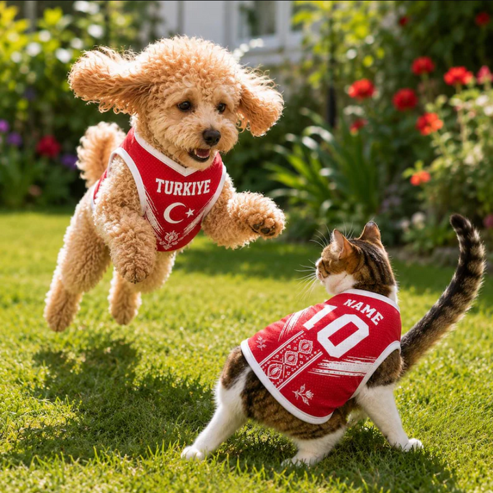 Personalized Turkiye Pet Soccer Jersey, Soccer Outfit for Dogs Cats, Turkiye Football Shirt, Cute Puppy Sportswear