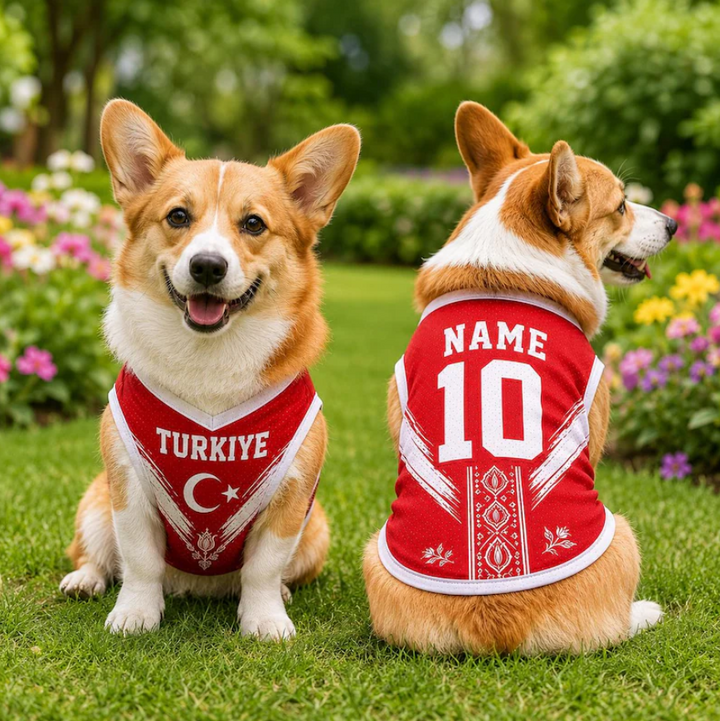Personalized Turkiye Pet Soccer Jersey, Soccer Outfit for Dogs Cats, Turkiye Football Shirt, Cute Puppy Sportswear