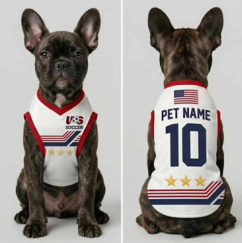 Personalized USA Dog Soccer Jersey, Custom Pet Name & Number Shirt, American Dog Football Jersey, Pet Sports Apparel, Game Day Dog Outfit