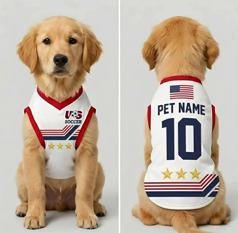 Personalized USA Dog Soccer Jersey, Custom Pet Name & Number Shirt, American Dog Football Jersey, Pet Sports Apparel, Game Day Dog Outfit