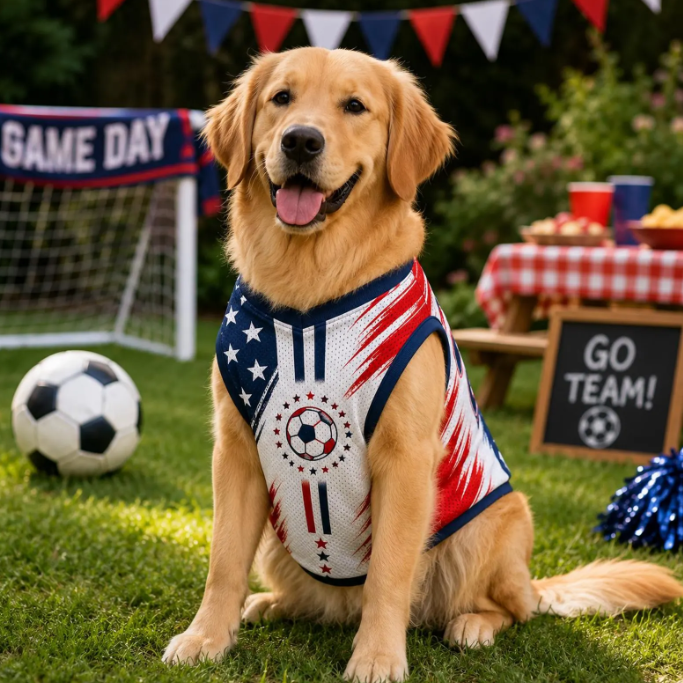 Personalized USA Pet Jersey, Custom Name Number Dog Cat Shirt, American Flag Soccer Pet Jersey, Matching Puppy Cat Outfit
