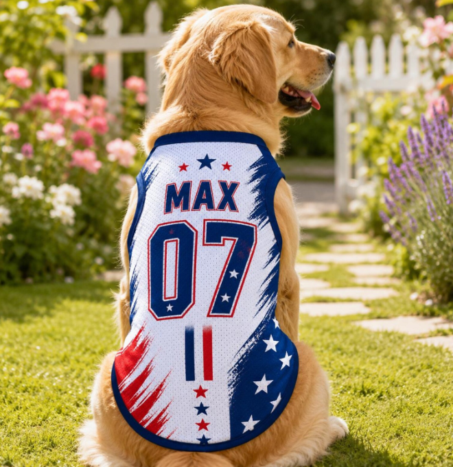 Personalized USA Pet Jersey, Custom Name Number Dog Cat Shirt, American Flag Soccer Pet Jersey, Matching Puppy Cat Outfit