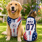 Personalized USA Pet Jersey, Custom Name Number Dog Cat Shirt, American Flag Soccer Pet Jersey, Matching Puppy Cat Outfit